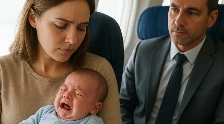 Mon bébé de deux mois n’arrêtait pas de pleurer dans l’avion – et alors le voisin a fait quelque chose d’inattendu