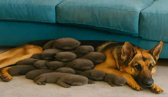 L’homme a trouvé une chienne berger allemand enceinte sur la route ; lorsque le chien a mis bas, le vétérinaire a été surpris de découvrir qui était venu au monde.