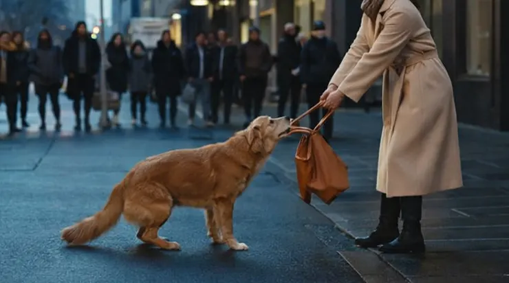 Dans la rue, les passants assistaient à une scène bouleversante : un chien tirait sans relâche le sac d’une femme, et tous deux pleuraient…