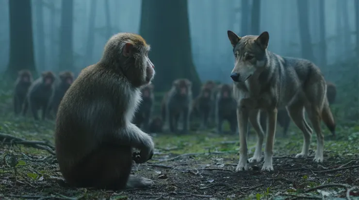 Après l’incendie de la forêt, le chien cherchait désespérément son petit disparu… et lorsque les singes le lui rendirent, ils poussèrent étrangement les chiens à les suivre