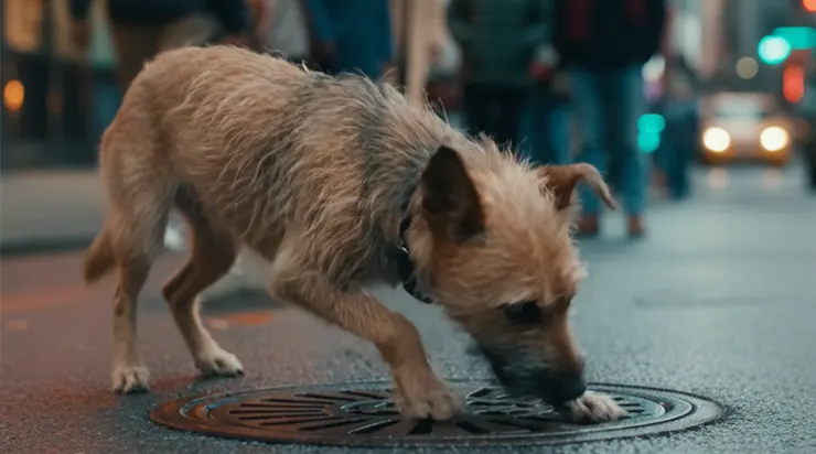 Personne ne comprenait pourquoi ce chien s’acharnait avec une telle détermination à vouloir soulever une plaque d’égout
