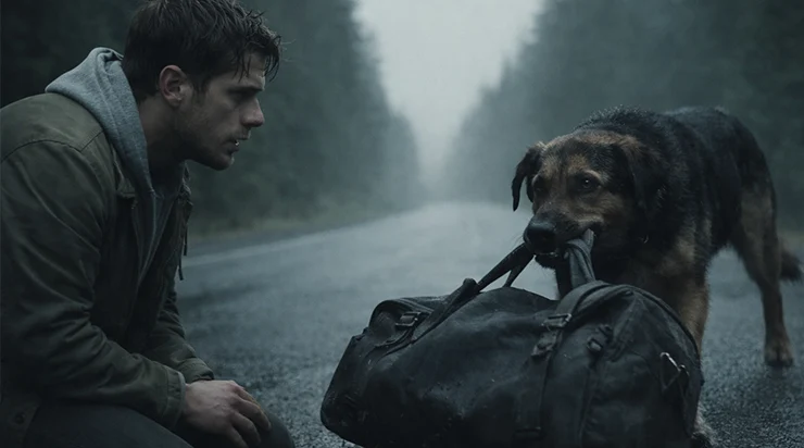Sur la route, j’ai remarqué un chien qui traînait un sac en le tenant entre ses dents… et quand j’ai ouvert ce sac, le chien a fait quelque chose que je n’arrive toujours pas à oublier