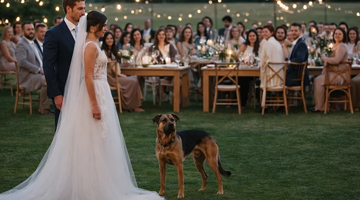 Au moment le plus attendu du mariage, un chien inconnu s’avança et se tint devant les mariés, les fixant d’un regard si intense qu’on aurait dit qu’il tentait de dire quelque chose que personne ne parvenait à comprendre…