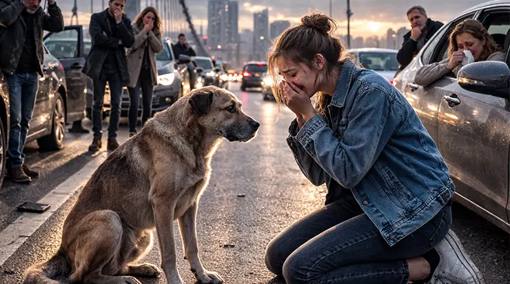 Sur le pont, tous ont commencé à pleurer lorsqu’ils ont compris pourquoi le chien avait bloqué la circulation…