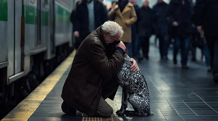 En descendant du train, j’ai aperçu par hasard le chien que j’avais perdu il y a des années… mais au moment où je l’ai serré dans mes bras, un inconnu s’est approché de moi, une laisse à la main