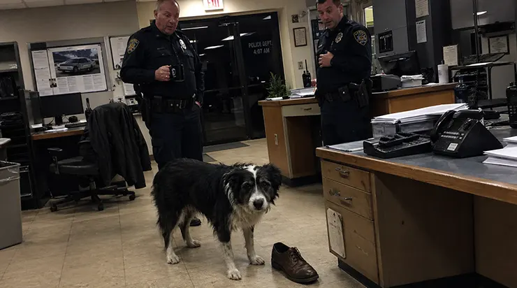 À quatre heures du matin, un chien est entré dans un commissariat et a déposé au sol une chaussure d&rsquo;homme qu&rsquo;il tenait dans sa gueule