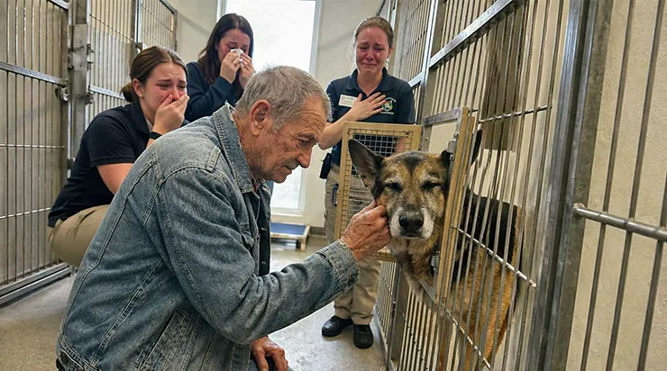Je n’avais pas entendu la voix de mon grand-père depuis six ans, jusqu’au jour où, dans un refuge, il s’est agenouillé devant un vieux berger allemand