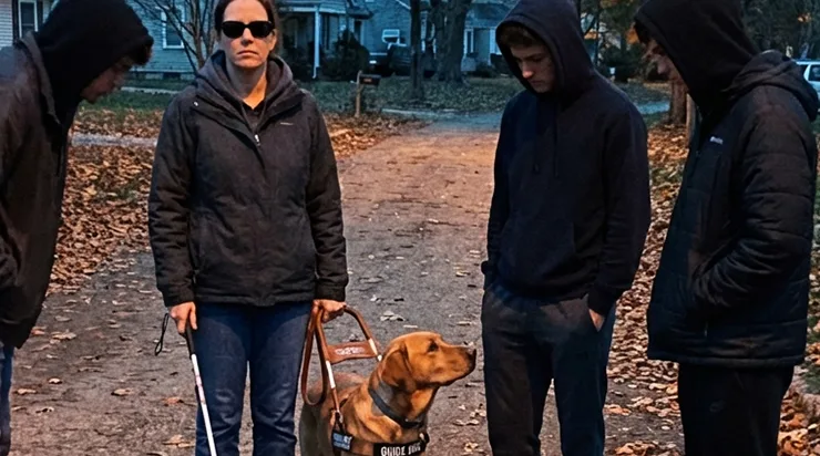 Une femme malvoyante traversant seule une coulée verte fut soudain encerclée par des inconnus et des voix inquiétantes