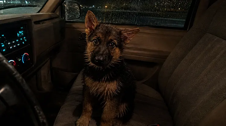 Sur le bord de l&rsquo;autoroute, sous la pluie, j&rsquo;ai trouvé un petit berger allemand tremblant, j&rsquo;ai ouvert ma portière et je l&rsquo;ai ramené à la maison