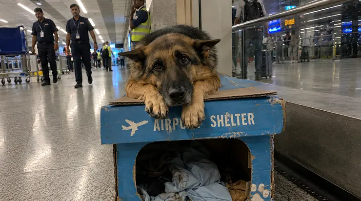Quatre mois dans un aéroport. L’attente sans fin d’un berger allemand, le retour de son maître, et ce trouble de stress post-traumatique resté inguérissable