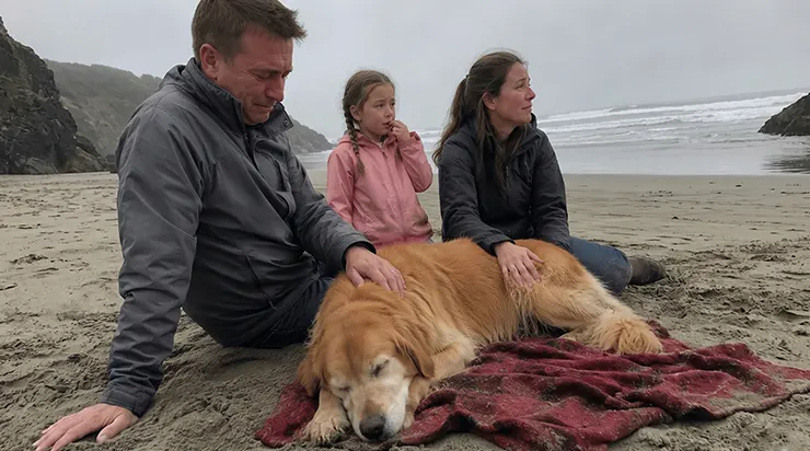 Treize ans de fidélité, une dernière matinée sur la plage, et ce que ce golden retriever a fait de ses propres pattes après que tout le monde avait déjà dit au revoir