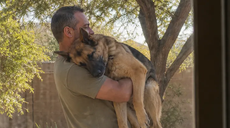Chaque jour, à exactement 10 h 45, l’ancien officier K9 prenait son vieux berger allemand dans ses bras et l’emmenait sous le mesquite, au soleil