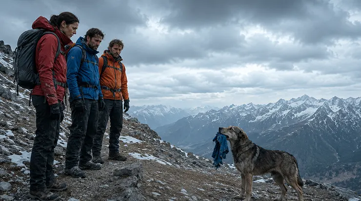 Nous étions trois à marcher vers l&rsquo;est, il nous restait quatre heures avant la descente, quand un chien est apparu devant nous, un morceau de veste déchirée entre les dents