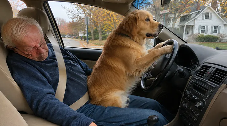 Un homme de quatre-vingt-deux ans perd connaissance au volant de sa voiture. Son golden retriever de onze ans appuie vingt-huit fois sur l’avertisseur en deux minutes et lui sauve la vie
