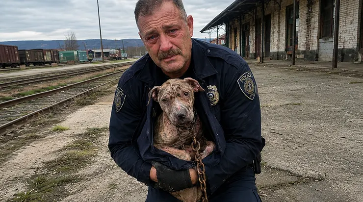 Le 12 novembre, lors de son dernier quart, un officier de police reçut un appel : un chien était resté enchaîné pendant deux ans dans une gare ferroviaire abandonnée