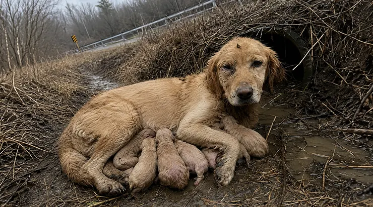 Une femelle golden retriever enceinte, jetée d&rsquo;une voiture, a passé vingt-deux heures dans un fossé le long d&rsquo;une route du Missouri