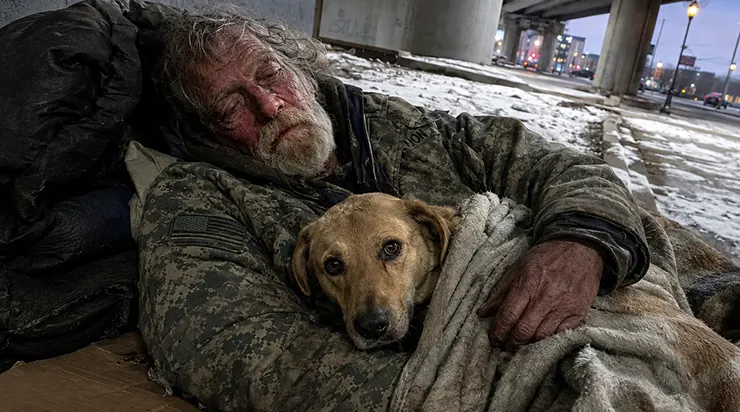 Un ancien combattant sans domicile fixe de 74 ans a partagé la moitié de son dernier hamburger avec un chien errant par une nuit glaciale de décembre