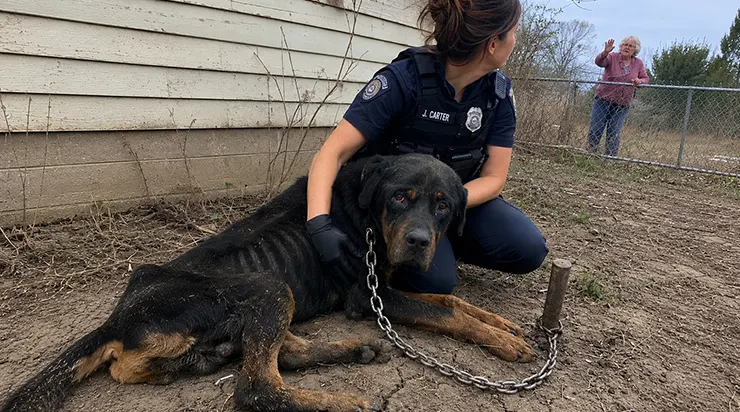 Ce chien avait empêché des violences envers une femme simplement en se tenant entre eux, et pour cela il a été enchaîné et privé de liberté