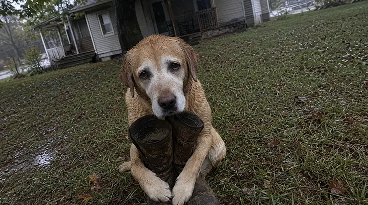 Pendant douze ans, ce vieux labrador n&rsquo;avait jamais quitté son maître, et lorsqu&rsquo;un jour la maison fut vidée, il resta là, sous la pluie