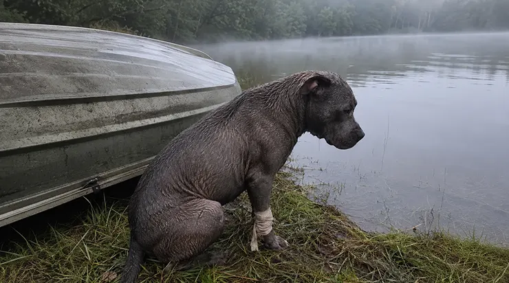 Il avait eu peur de l&rsquo;eau toute sa vie, mais quand son maître tomba inconscient dans le lac, ce pitbull nagea 200 mètres en eau glacée