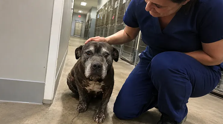Un vieux chien était assis dans la dernière cage d’un refuge depuis huit semaines, chaque soir tourné vers la porte