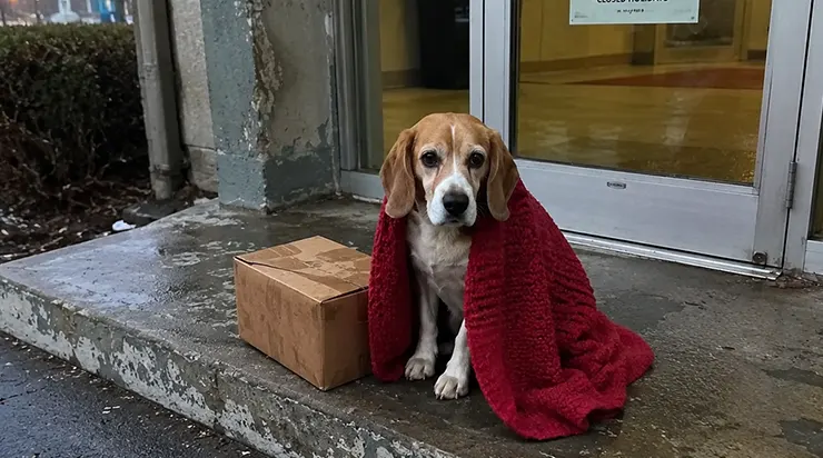 À l&rsquo;aube, un beagle était assis devant la porte du refuge, une couverture rouge sur le dos, et à côté de lui, un carton soigneusement rempli de ses affaires
