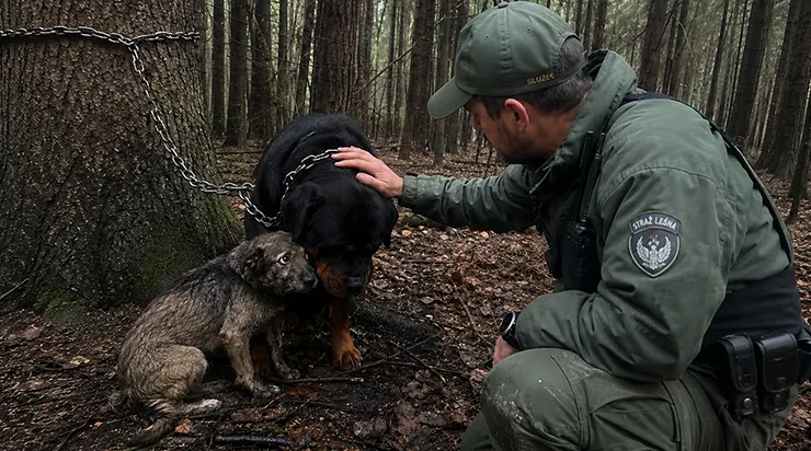 Quand nous avons coupé la chaîne, le Rottweiler n&rsquo;a pas couru vers la liberté : il a marché vers ce chien maigre et tremblant qui, des semaines durant, l&rsquo;avait nourri