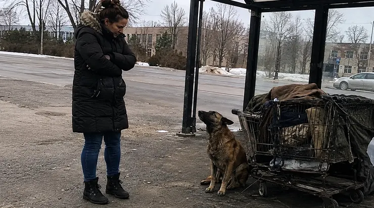 Depuis six jours, un malinois belge montait la garde près d&rsquo;un vieux caddie à un arrêt de bus