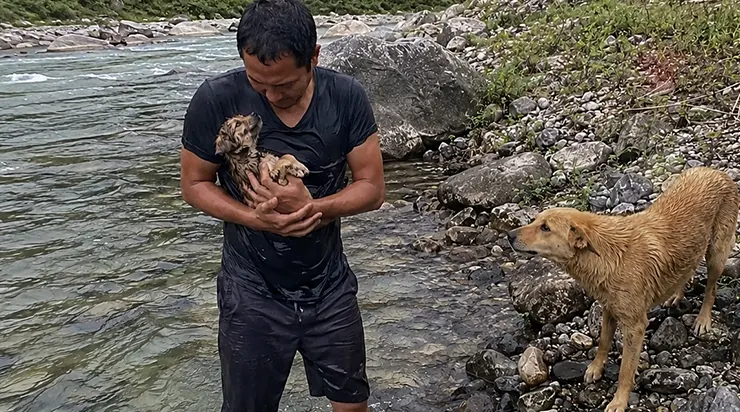 Je traversais une gorge de montagne à vélo quand j&rsquo;ai vu un chien qui courait comme un fou le long de la rivière, aboyait et regardait sans cesse l&rsquo;eau