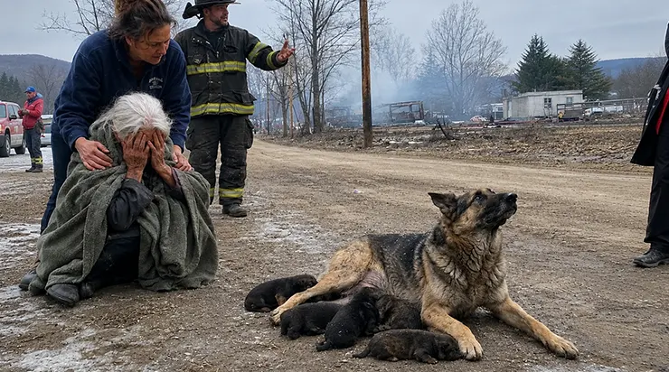 Quand les flammes ont englouti la maison, la chienne a traversé le feu quatre fois, sauvant un chiot à chaque passage