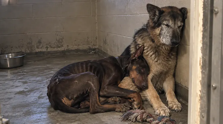 Un dobermann d&rsquo;un an, qui avait renoncé au monde, et une bergère allemande aveugle de onze ans, toujours ignorée, se sont sauvés mutuellement en une seule nuit