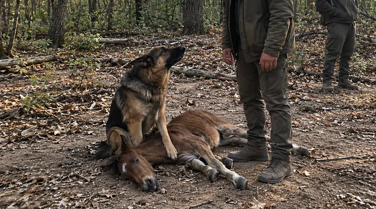 Je pensais que mon berger allemand avait fui l’incendie. Deux jours plus tard, je l’ai retrouvé au fond de la forêt, aux côtés d’un petit poulain épuisé dont il n’avait pas voulu s’éloigner