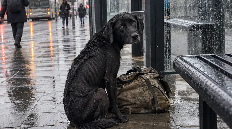 Le labrador noir ne quitta pas l&rsquo;arrêt pendant deux jours, assis à côté du sac de son maître. Avant d&rsquo;être emmené dans l&rsquo;ambulance, son maître lui avait dit : «Reste ici… je reviendrai»