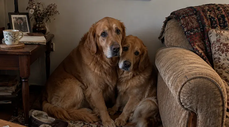 Alors que nous sortions la vieille femme de son appartement, deux magnifiques golden retrievers, blottis contre le mur, se serraient l&rsquo;un contre l&rsquo;autre comme pour se protéger du monde
