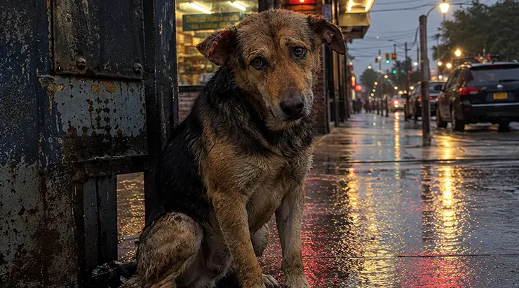 Un chien restait assis près du réverbère en face de mon commerce pendant sept jours d’affilée, bravant le vent et le froid glacial. Ce n’est que le huitième matin que j’ai enfin accepté de le suivre