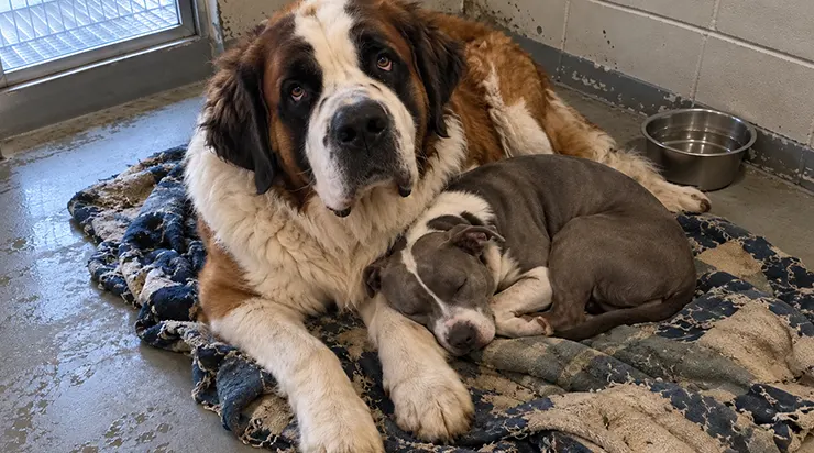 Nous pensions que rien ne pourrait apaiser le jeune pitbull, jusqu&rsquo;à cette nuit où il a été placé avec le chien que personne n&rsquo;avait choisi depuis huit ans